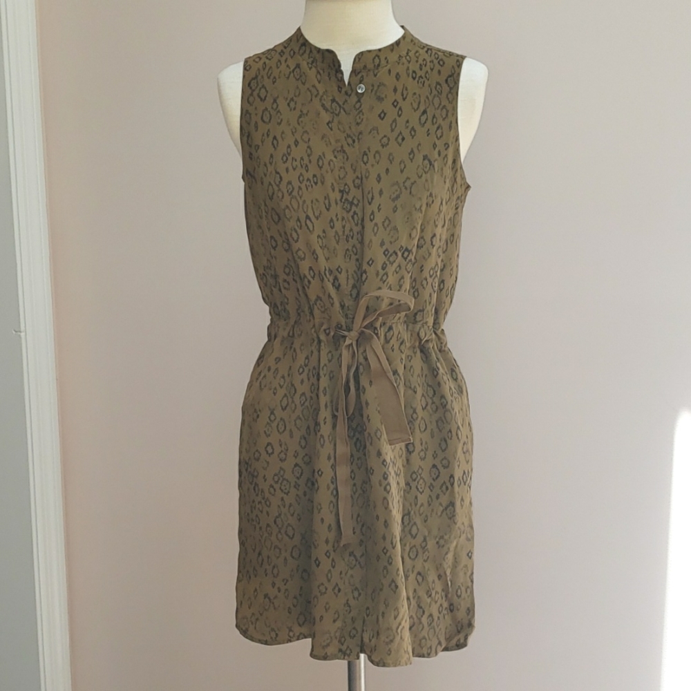 Madewell Olive Green Playa Leopard Fade Silk Dress, Size Small